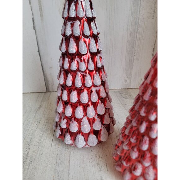 Diamond star Glitter red blown glass tree Xmas home decor set unique - Picture 2 of 8